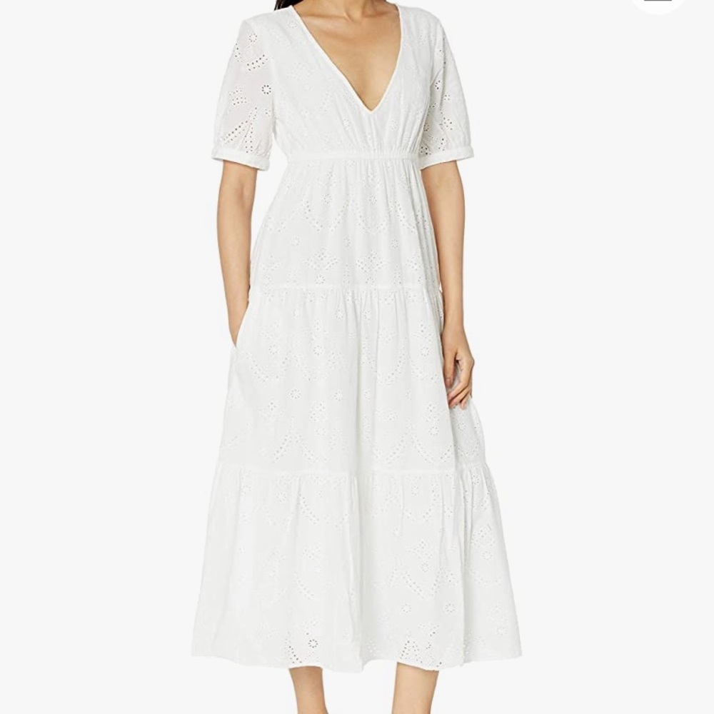 White tiered eyelet midi dress